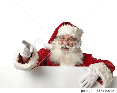 Santa Claus Pointing and Holding Blank Sign PNG Transparency 117340012