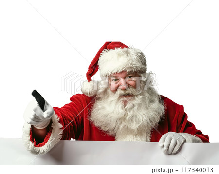 Santa Claus Pointing and Holding Blank Sign PNG Transparency 117340013