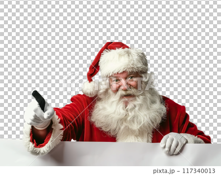 Santa Claus Pointing and Holding Blank Sign PNG Transparency 117340013