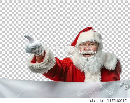 Santa Claus Pointing and Holding Blank Sign PNG Transparency 117340015
