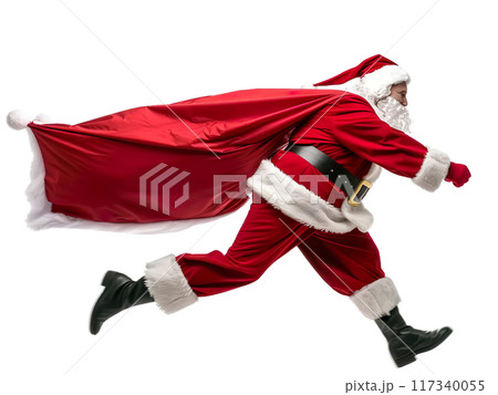 Running Santa Claus with Big Red Sack PNG Transparency 117340055