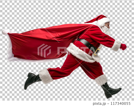 Running Santa Claus with Big Red Sack PNG Transparency 117340055