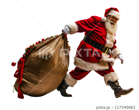 Santa Claus Carrying Sack of Gifts PNG Transparency 117340062