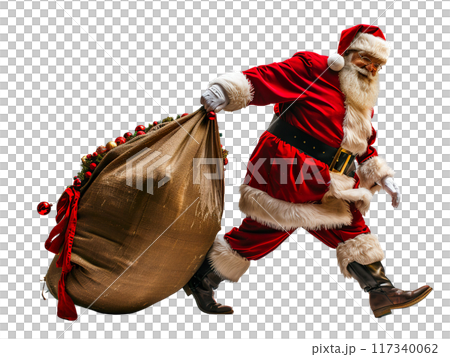 Santa Claus Carrying Sack of Gifts PNG Transparency 117340062
