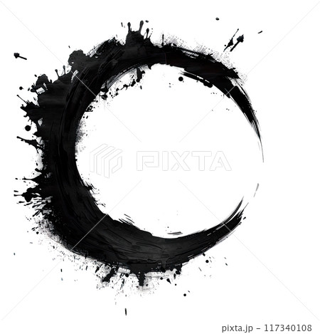 Abstract Black Ink Circle with Splashes PNG Transparency 117340108