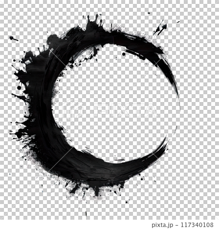 Abstract Black Ink Circle with Splashes PNG Transparency 117340108
