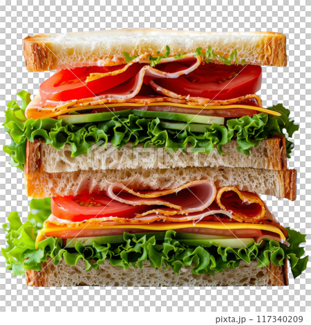 Fresh Club Sandwiches with Lettuce Tomato Cheese Ham PNG Transparency 117340209