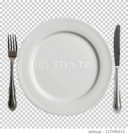 Empty White Plate with Fork and Knife PNG Transparency Empty White Plate with Fork and Knife PNG Transparency 117340211