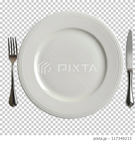 Empty White Plate with Fork and Knife PNG Transparency Empty White Plate with Fork and Knife PNG Transparency 117340213