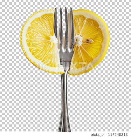 Fork Piercing Fresh Lemon Slice PNG Transparency 117340218
