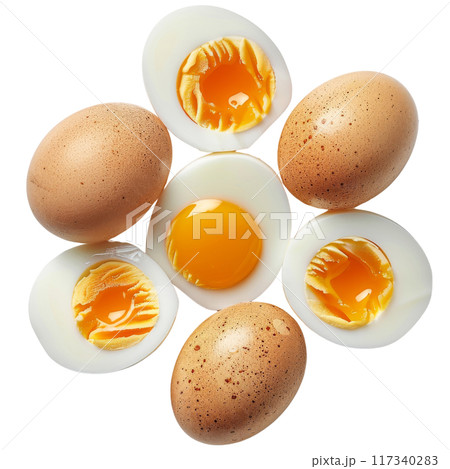 Collection of Boiled Eggs with Soft Runny Yolks PNG Transparency 117340283