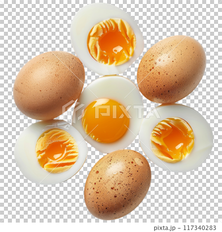 Collection of Boiled Eggs with Soft Runny Yolks PNG Transparency 117340283