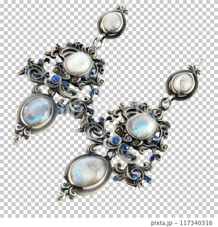 Intricate Moonstone and Sapphire Earrings PNG Transparency 117340316