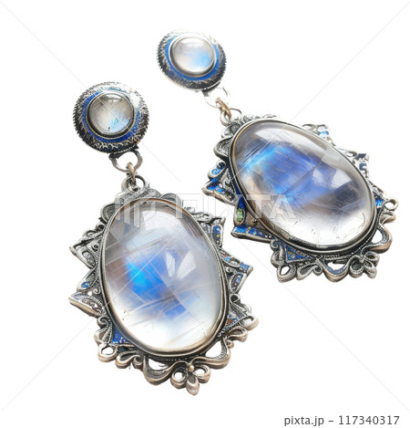 Antique Moonstone Earrings with Ornate Designs PNG Transparency Antique Moonstone Earrings with Ornate Designs PNG Transparency 117340317