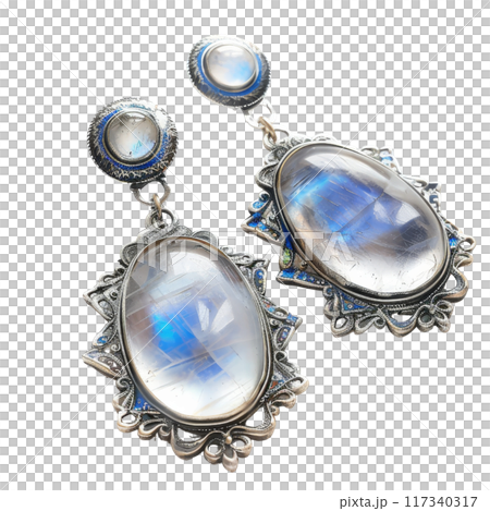 Antique Moonstone Earrings with Ornate Designs PNG Transparency Antique Moonstone Earrings with Ornate Designs PNG Transparency 117340317