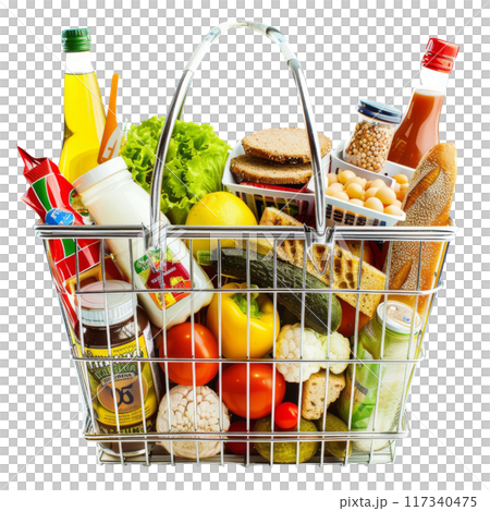 Grocery Basket with Diverse Items PNG Transparency Grocery Basket with Diverse Items PNG Transparency 117340475