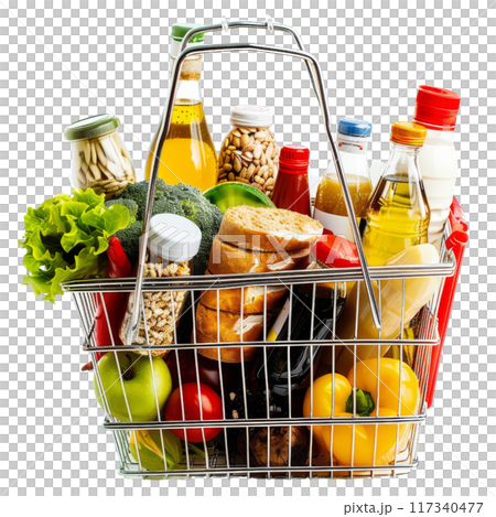 Grocery Basket with Diverse Items PNG Transparency Grocery Basket with Diverse Items PNG Transparency 117340477