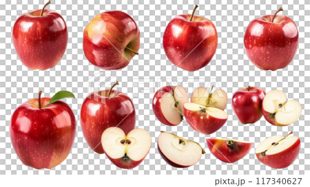 Various Red Apples Whole and Sliced PNG Transparency 117340627