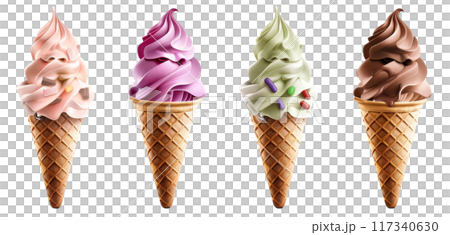 Assorted Ice Cream Cones Close up PNG Transparency 117340630