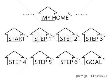 住宅のアイコンとステップ―住宅所得の流れを表す素材 117340774