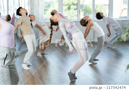 Group of children dancing jazz funk Group of children dancing jazz funk 117342474