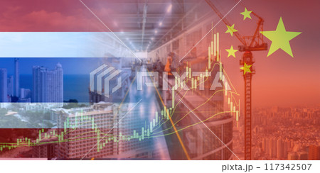 Thailand and China trade war, Thailand and China trade relations, Symbol of tariff trade war tax barrier between Thailand and China. 117342507