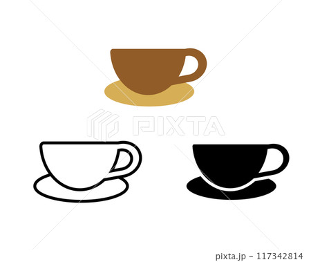 ソーサー付きコーヒーカップのシンプルなアイコンイラストセット ソーサー付きコーヒーカップのシンプルなアイコンイラストセット 117342814