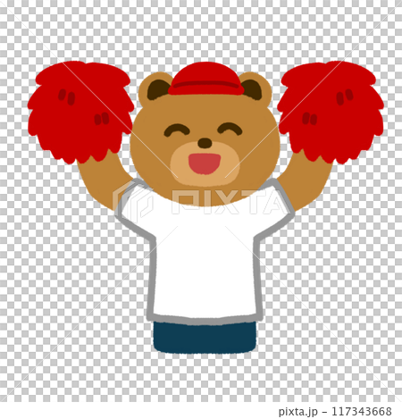 Illustration of a bear cheering for the red team Illustration of a bear cheering for the red team 117343668
