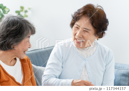 笑顔でおしゃべりをするシニア女性 117344157