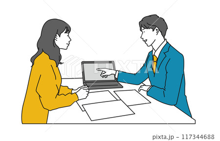 説明をするスーツの男性プランナーのシンプルイラスト 117344688
