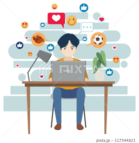 Man Engaging with Social Media Man Engaging with Social Media 117344821