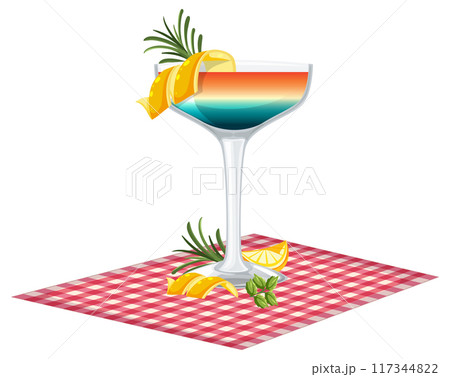 Colorful Cocktail on Checkered Cloth Colorful Cocktail on Checkered Cloth 117344822