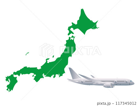 日本地図と飛行機 117345012