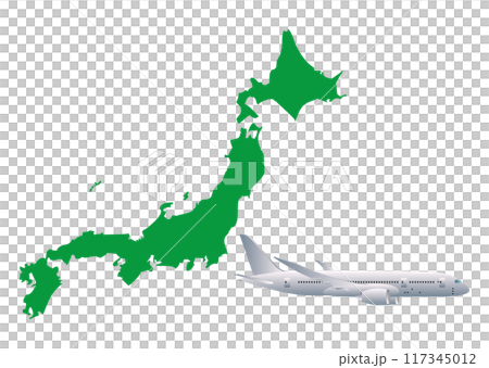 日本地図と飛行機 117345012