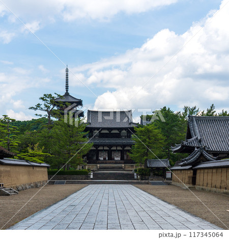 【法隆寺】南大門から望む法隆寺の五重塔と中門 【法隆寺】南大門から望む法隆寺の五重塔と中門 117345064