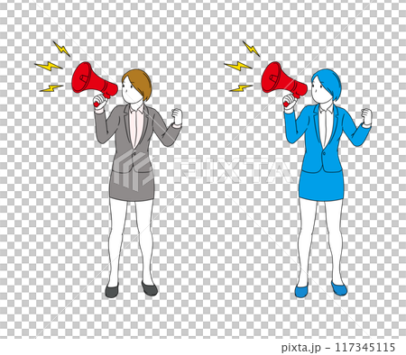 拡声器を持つビジネスパーソン（女性）イラスト素材 117345115