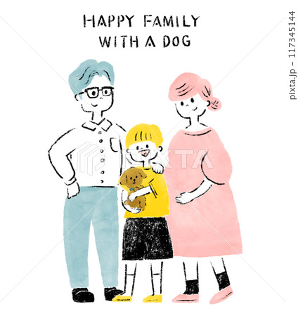 犬を飼う幸せそうな3人家族 犬を飼う幸せそうな3人家族 117345144