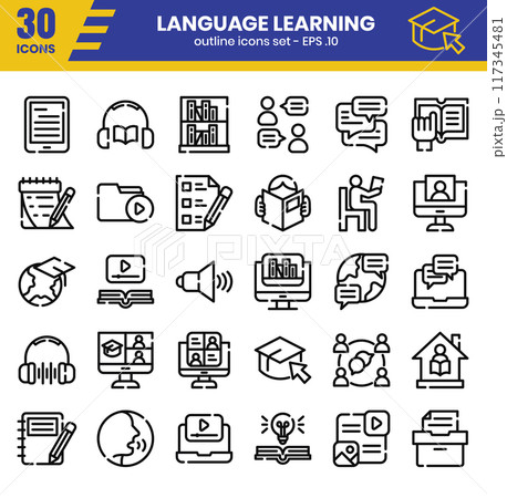 Language learning outline icon set. Vector illustration 117345481