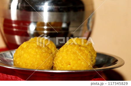 Bundi laddu dessert made during indian festival 117345829