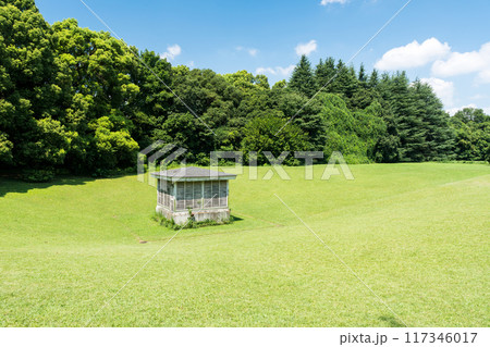国立天文台 子午線標 夏晴れの青空 東京都三鷹市 国立天文台 子午線標 夏晴れの青空 東京都三鷹市 117346017