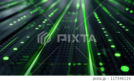 Black technology futuristic background with green neon effect. Generative AI 117346114