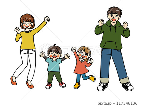 シンプルなタッチ仲良し家族セット（全身・正面）カラー	 117346136