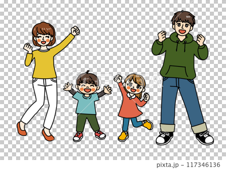 シンプルなタッチ仲良し家族セット（全身・正面）カラー	 117346136