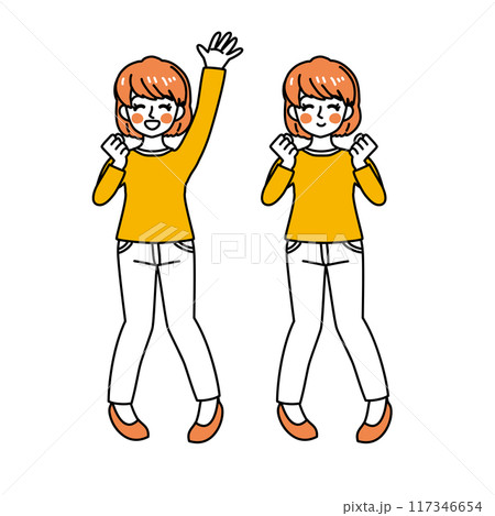 シンプルなタッチの女性(全身・嬉しい・声援) シンプルなタッチの女性(全身・嬉しい・声援) 117346654