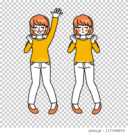 シンプルなタッチの女性(全身・嬉しい・声援) シンプルなタッチの女性(全身・嬉しい・声援) 117346654