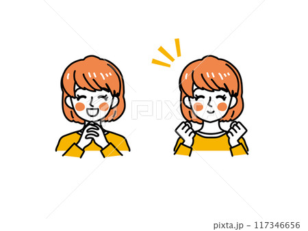シンプルなタッチの女性(半身・嬉しい) シンプルなタッチの女性(半身・嬉しい) 117346656