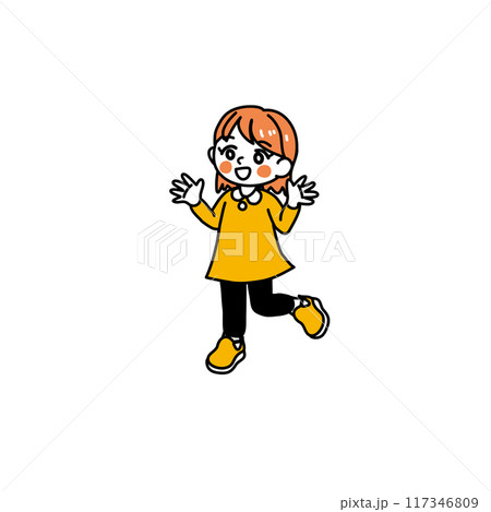 シンプルなタッチの可愛い女の子(全身・喜び)単色2 シンプルなタッチの可愛い女の子(全身・喜び)単色2 117346809