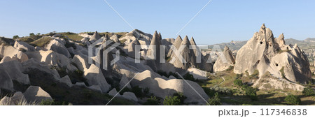 Cave houses in Uchisar village Cappadocia on blue sky background 117346838