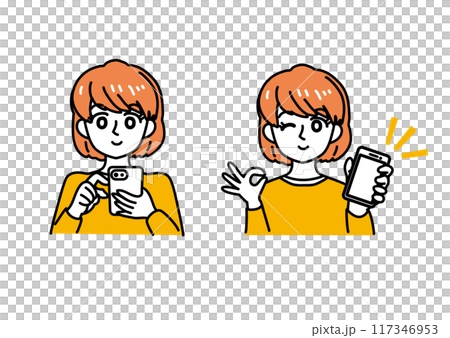 A woman operating a simple touch smartphone 117346953