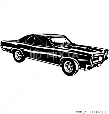 GTO 1966 Muscle car - US Car - Classic Car, Stencil, Silhouette, Vector Clip Art for tshirt and emblem 117347004